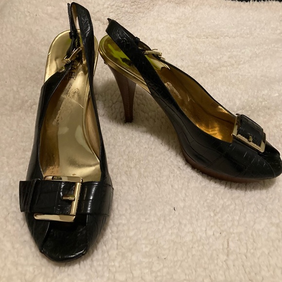 Escarpins Fausto Moretti Noir Daim - Talon Haut, Bout Ouvert, Taille 5M (neuf Avec Boîte)
